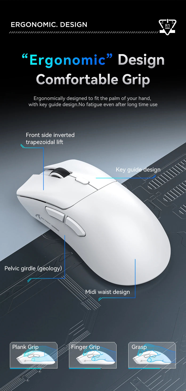 Rato sem fios Attack Shark R1 Bluetooth Gaming, rato viral avaliado por influencers, sensor PAW3311, taxa de atualização de 1000Hz