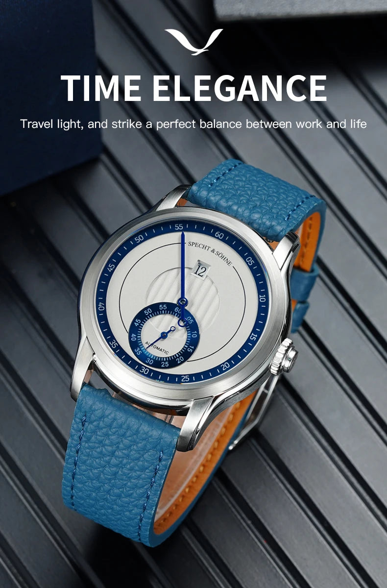 Novidade 2026 Relógio de Luxo Specht & Söhne Jump Hour Automático Mecânico para Homem, Cristal de Safira, Relógio de Pulso em Aço Inoxidável