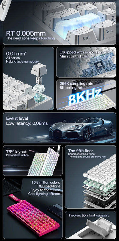 Attack Shark R82HE Wired RGB Magnetic Switch Keyboard, 256K Scan Sampling Rate, Accuracy 8K Return Rate