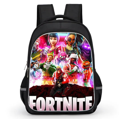 16 Inch Fortnite Cartoon Backpack Unisex for Boys and Girls with Dual Zippers Large Capacity Lightweight Student Backpack