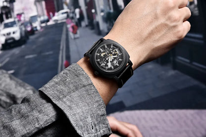 BENYAR Watch for Men Luxury Skeleton Tourbillon Automatic Mechanical Mens Watch 30M Waterproof Leather Strap Sports Reloj Hombre