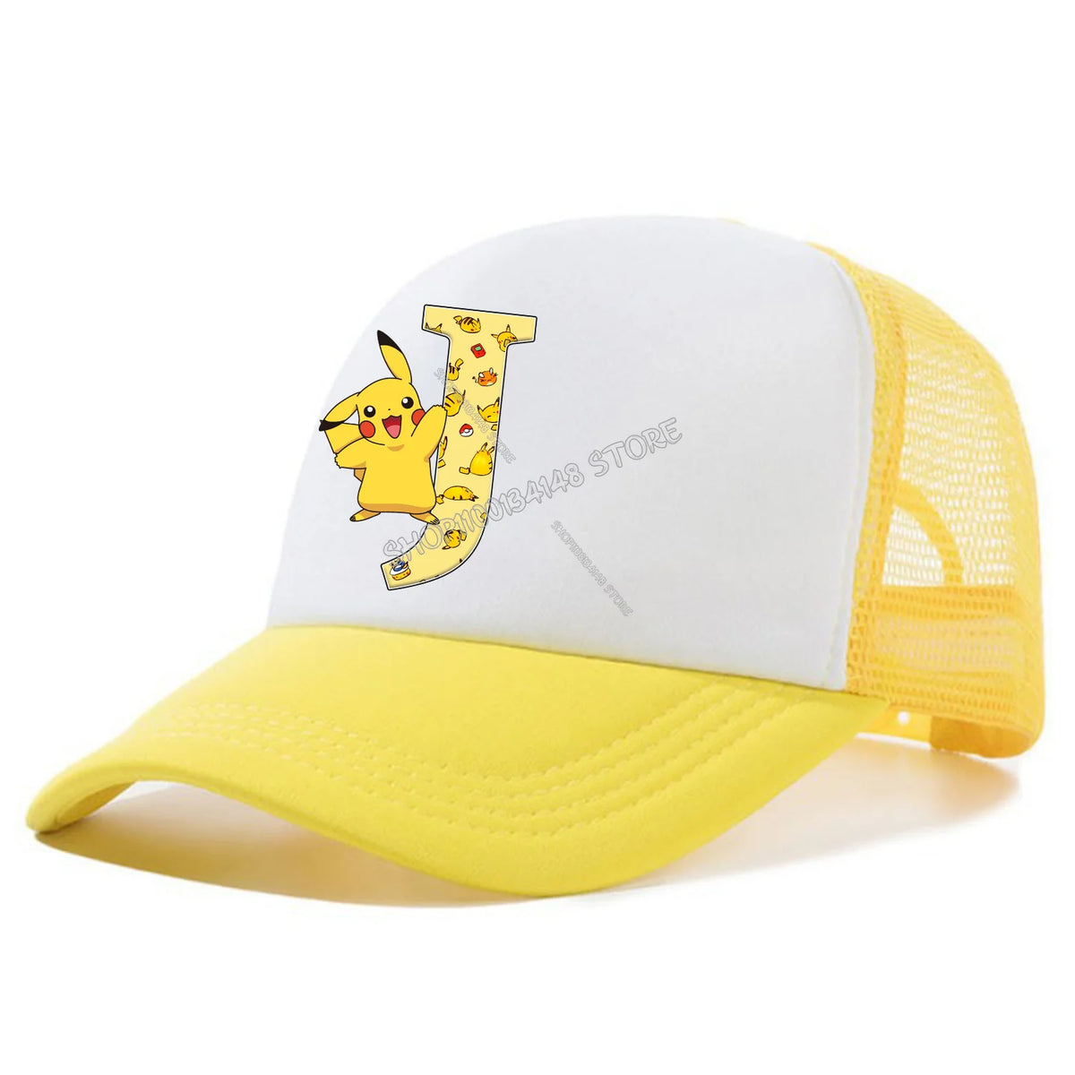 Cappellino con visiera Pokemon Pikachu, cappellini da baseball con lettere A-Z in stile cartone animato, cappellino estivo alla moda in rete traspirante, cappellino coordinato genitore-figlio, cappotto da bambino, regalo per bambini
