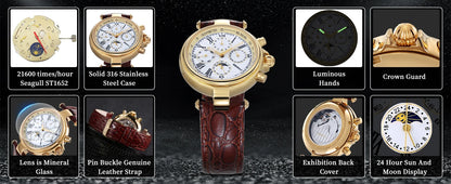 BERNY Classic Dress Automatic Watch for Men Luxury Stainless Steel Mechanical Wristwatch Leather Strap Waterproof Sliver Watches