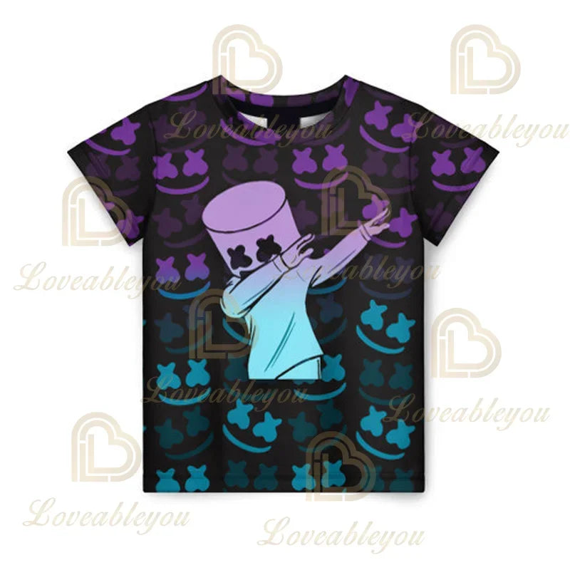 T-shirt infantil de verão Cartoon Fortnite com impressão 3D, para meninos e meninas, estilo streetwear, roupa para adultos e crianças, t-shirt divertida com gola redonda