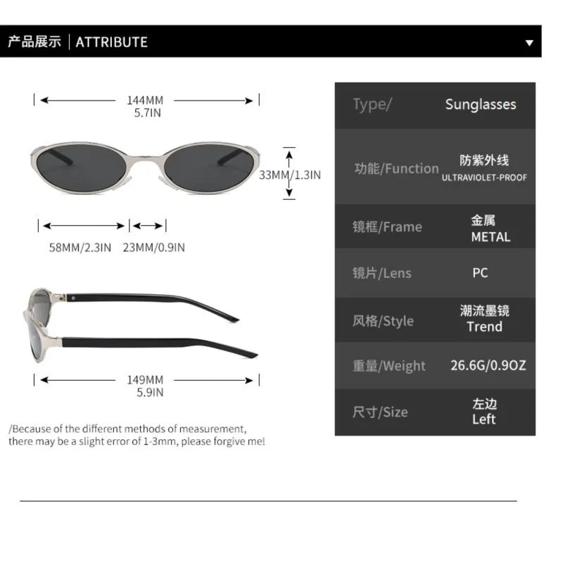 Retro Oval Design Sunglasses Women 2026 New Y2K Small Metal Frame UV400 Protection Vintage Punk Sun Glasses Fashion Eyewear