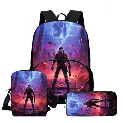 Fortnite Cartoon 3Pcs Backpack Set Unisex for Boys Girls, Backpack with Front Pocket, Crossbody Bag & Pencil Case, Best Gift