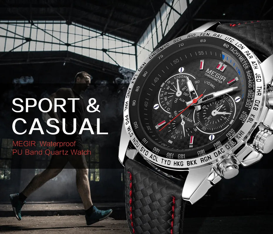 MEGIR 1010 Men's Quartz Watch with Leather Strap, Analog Display, Fashion Design, Stylish Gift for Men relogio feminino