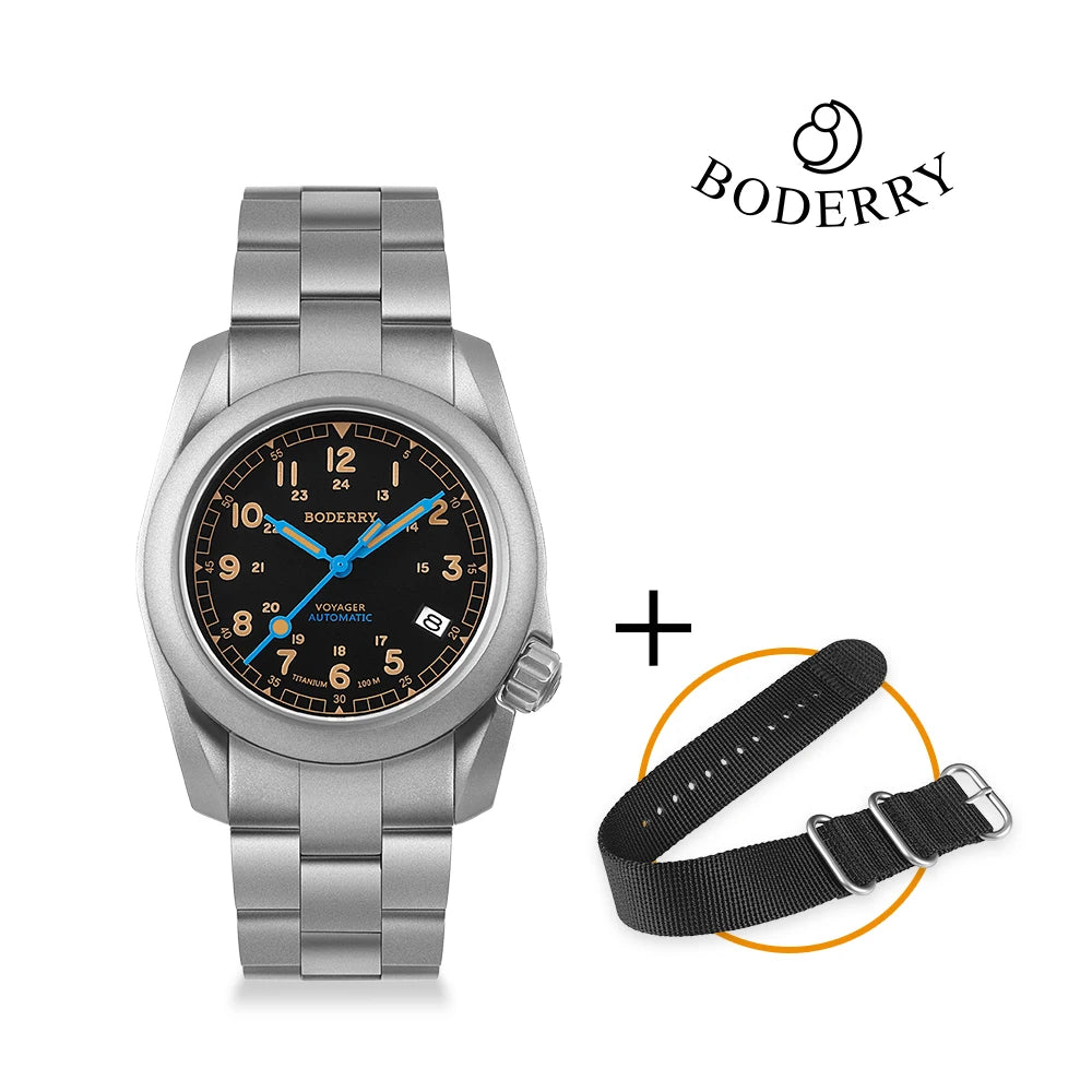 Boderry Field Watch VOYAGER Men's Watches 100M Waterproof Titanium Automatic Luminous For Seiko Movement Wristwatch