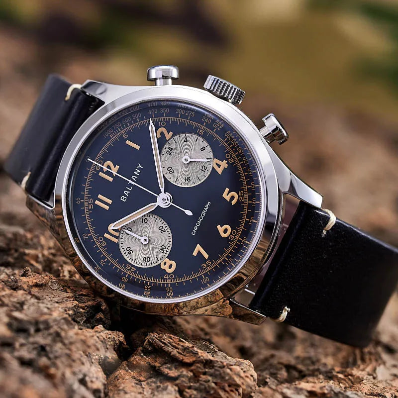 Baltany S5034 39mm Chronograph Watch Man Sapphire Crystal Panda Dial StainlessSteel Super Luminous Vintage Quartz Wristwatches