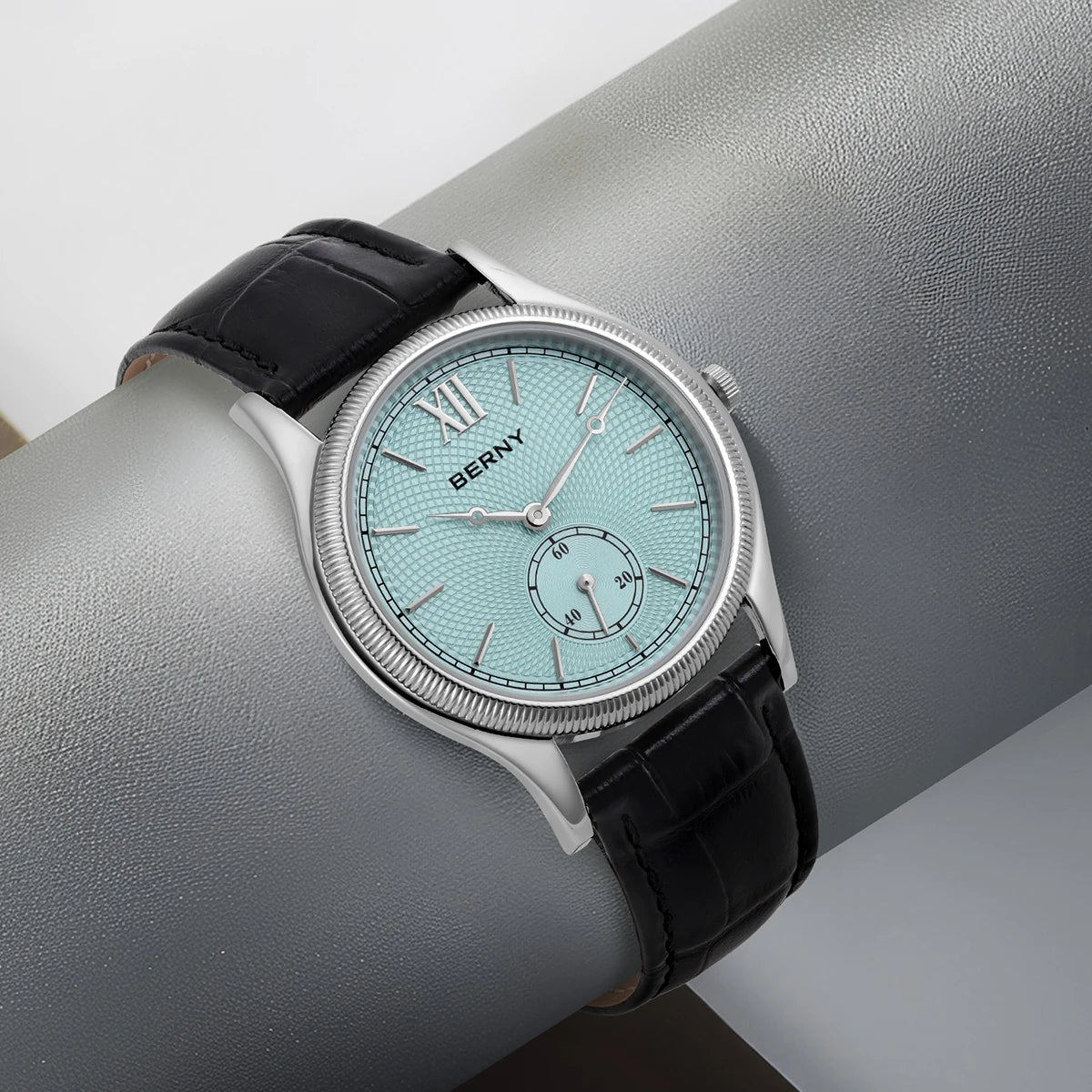 BERNY Watches for Men Luxury Slim Classic Stylish Dress Quartz Watch Stainless Steel Case Elegance Leather Band Wristwatch