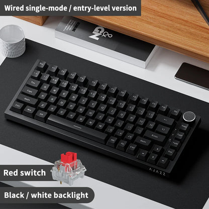 AJAZZ AK820 75% Wired Mechanical Keyboard: Hot‑Swappable, RGB/White/Ice‑Blue Backlit, Volume Knob Control | For Office & Gaming