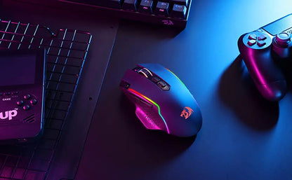 Rato Gaming Sem Fios Redragon M810 Pro, 10000 DPI, Rato Gamer com Fio c/ Tecla de Disparo Rápido, 8 Botões Macro, Preto/Branco
