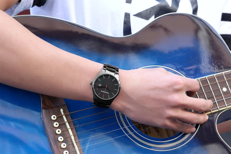 Reloj para hombre Hannah Martin, caja de acero inoxidable, mecanismo de cuarzo, esfera de 41 mm, estilo profesional, con indicador de calendario (imitación)