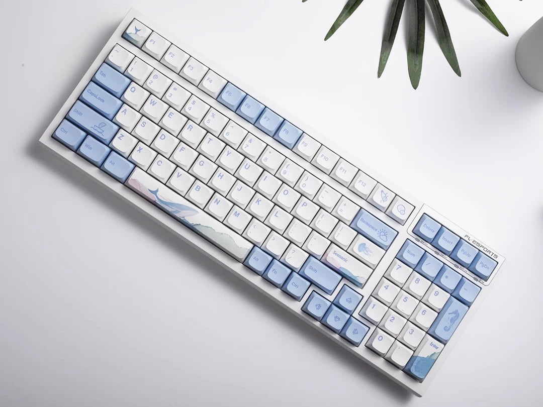 133 Keys XDA Profile Keycap Ocean Whale Theme PBT Keycaps For MX Switch Mechanical Keyboard Dye Sublimation Blue White Key Caps