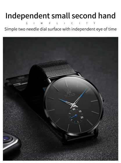 OLEVS 9954 Fashion Men's Watches Minimalism Ultrathin Original Quartz Wristwatch Waterproof Watch for Man Luminous Casual Mesh
