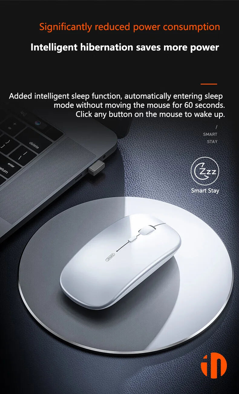 Ratón inalámbrico silencioso de oficina Inphic M1P ultrafino portátil con interfaz USB, indicador de batería y carga TYPE-C