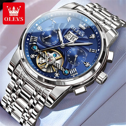 OLEVS 9910 Mens Watch Original Luxury Tourbillon Automatic Mechanical Watche Waterproof Luminous  Day-Date Watch With Box Reloj
