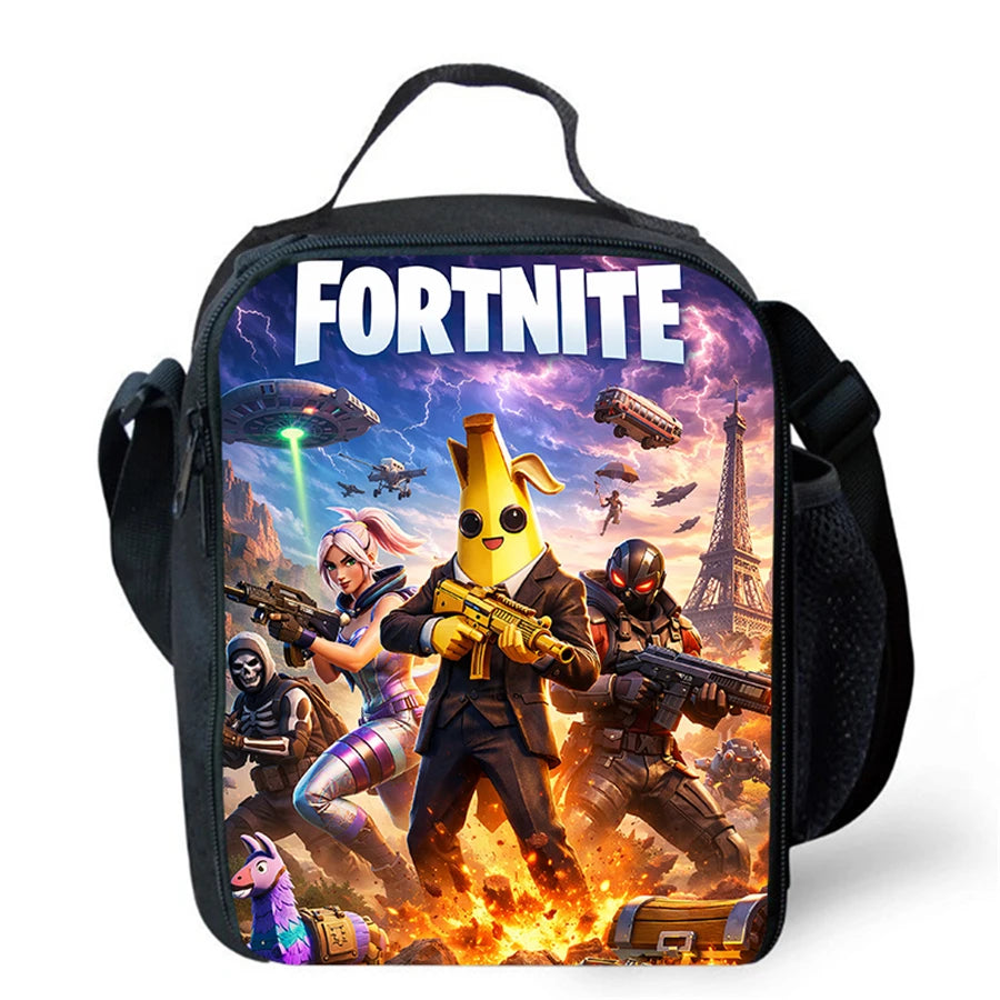 Cartoon FORTNITE Insulated Cooler Lunch Bag, Cute Portable Lightweight Picnic Bag for Boys & Girls Ages 5-10, Kids Daily Food Bag