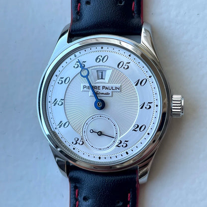 34mm NEW Pierre Paulin Jumping Hour Men Watch White Dial Automatic St17 Mechanical Watch Vintage Date Window relógios masculino