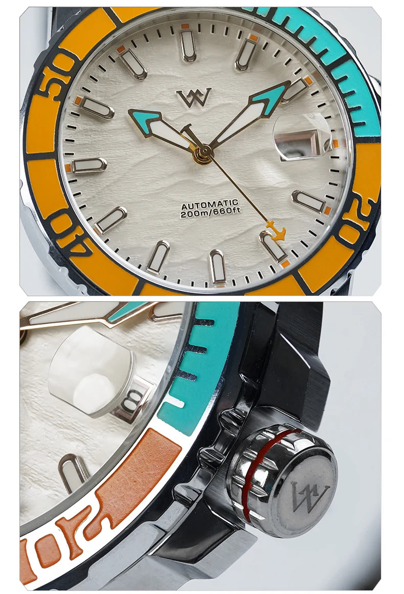 WM Watch Automatic Mechanical Watches NH35 Anti-reflective 200 Water Resistant Sapphire Crystal Welly Merck Watch WM206
