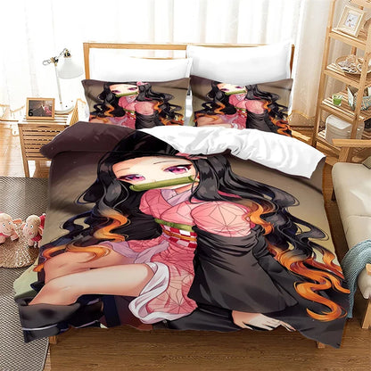 Nezuko Kamado Bedding Set Anime Demon Slayer Duvet Cover Comforter Bed Linen Single Twin Full Queen Size 3D Kids Girls Boys Gift