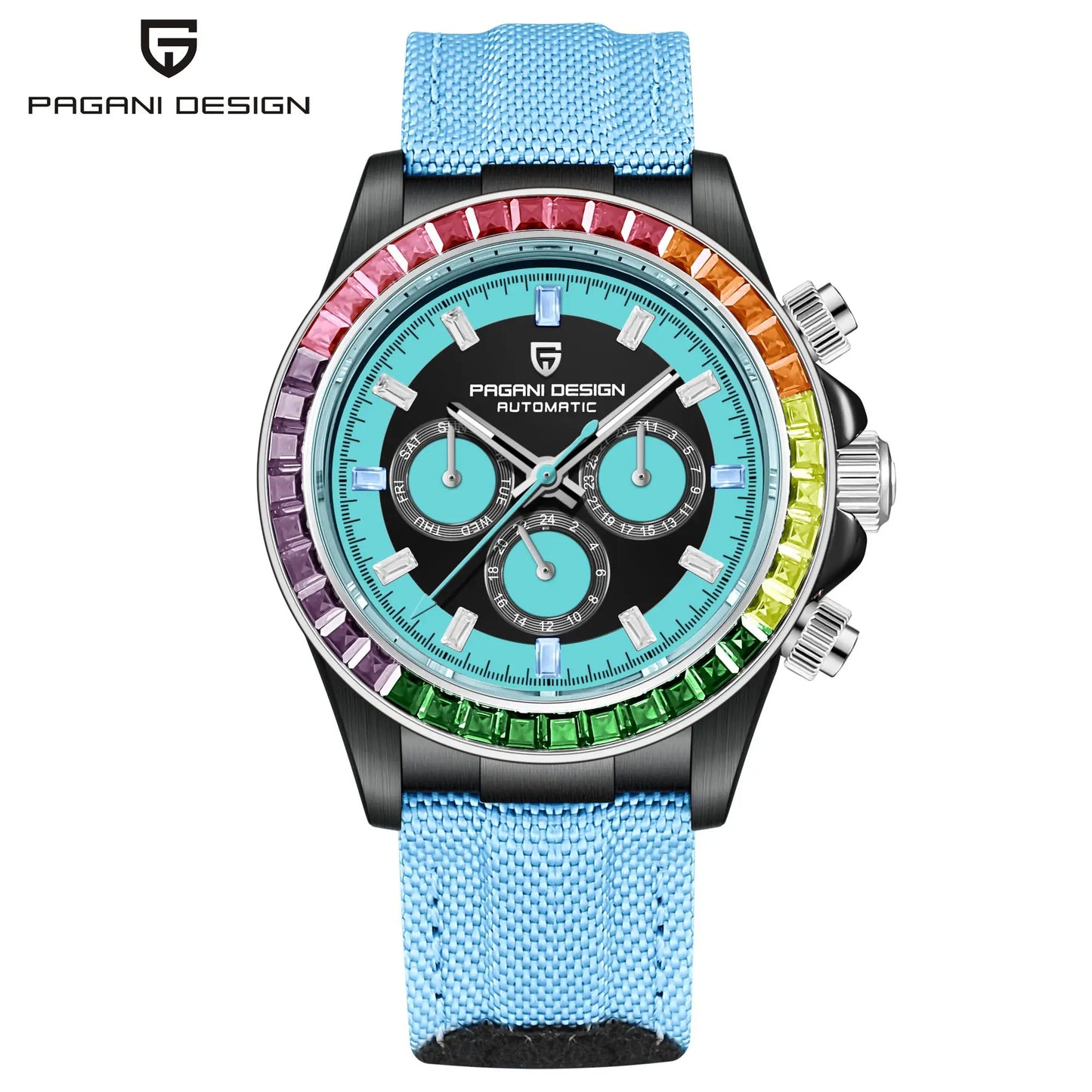 PAGANI DESIGN Luxury Men's Mechanical Watch 40mm Multifunctional Timing Watch Rainbow Bezel Sapphire Glass Men's Watches PD1732