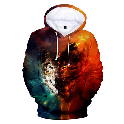 Sweatshirt com Capuz Cool Space Galaxy Wolf para Homem — Lobo Brilhante, Estilo Fashion, Pullover de Primavera e Outono