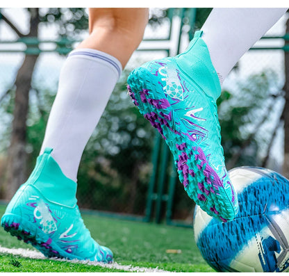 Chaussures de football pour hommes et femmes, crampons antidérapants pour terrain synthétique, baskets de futsal, chaussures de football à crampons pour terrain gazonné, support de cheville, pour l'extérieur