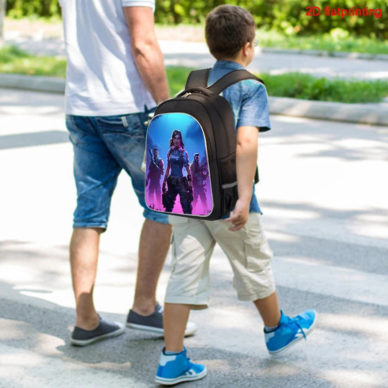 16 Inch Fortnite Cartoon Backpack Unisex for Boys and Girls with Dual Zippers Large Capacity Lightweight Student Backpack