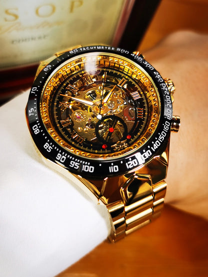 WINNER automatisch herenhorloge – Transparant skeletmodel, lichtgevende wijzers, roestvrijstalen band, mechanisch horloge van een luxemerk