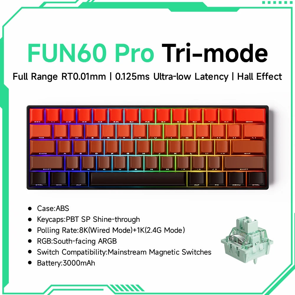 Tastiera meccanica Akko MonsGeek FUN60 con switch magnetici, 60%, tastiera gaming Rapid Trigger 0.01mm, 8K, ARGB, HE/TMR, custom