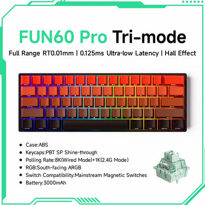 Teclado Mecânico Akko MonsGeek FUN60 com Switch Magnético, 60%, Teclado Gaming, Rapid Trigger 0.01mm, 8K, ARGB, HE/TMR, Teclado Personalizado