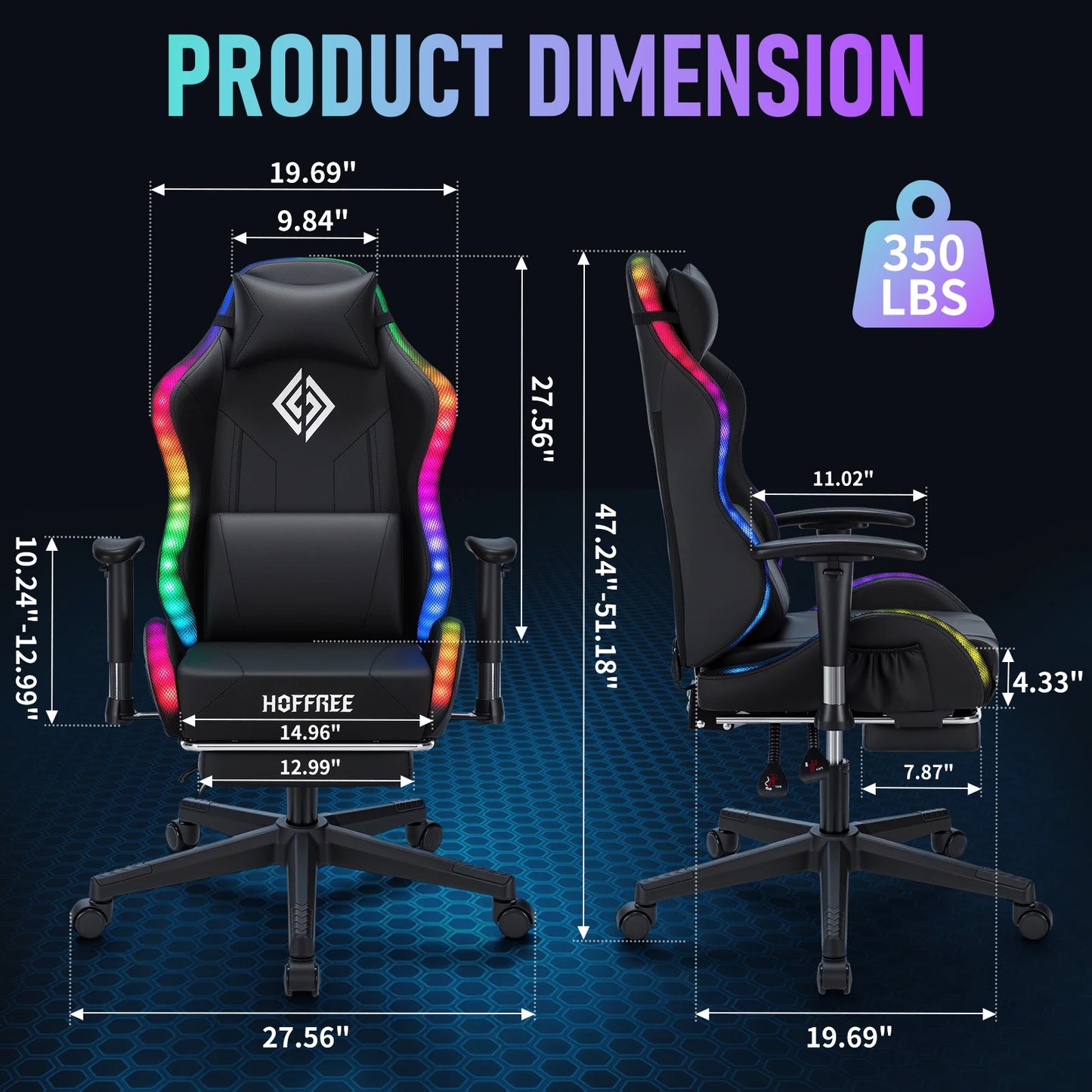 Cadeira Gaming LED para Crianças dos 8 aos 15 Anos, Cadeira Gamer Ajustável com Iluminação LED, Apoio para Pés e Suporte Lombar, Cadeira Ergonómica para PC