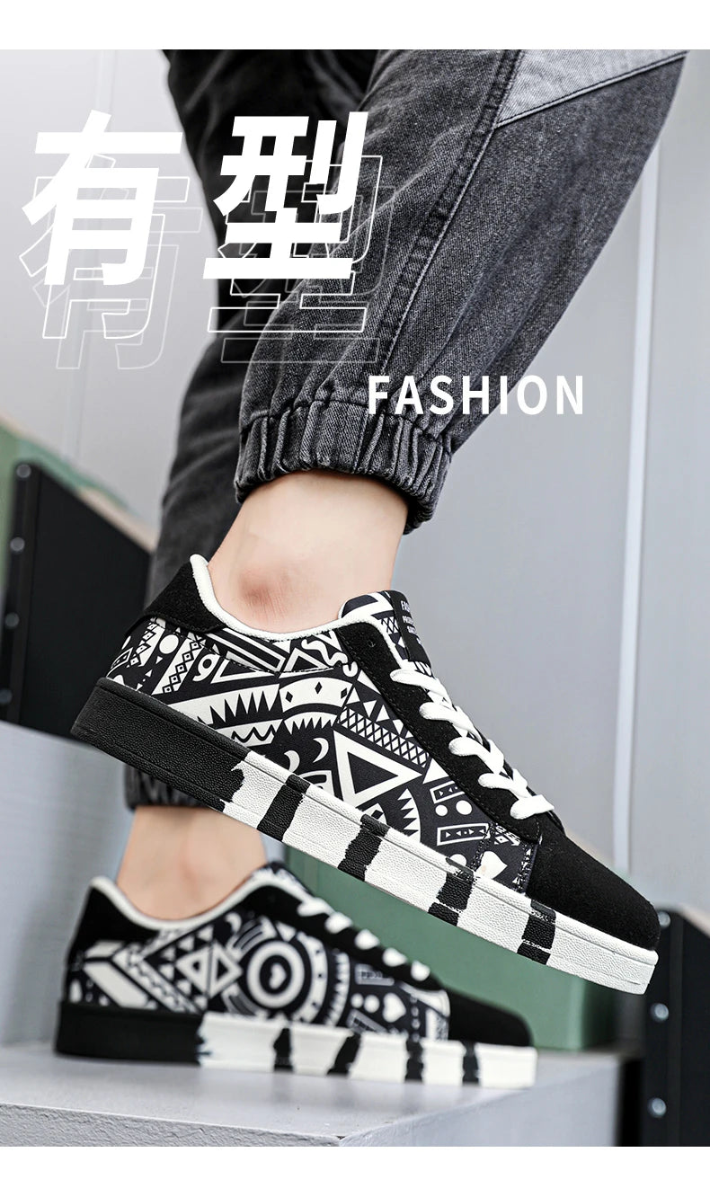 YRZL Sapatilhas de corrida desportivas para homem em lona, estilo geométrico, com atacadores, sapatilhas de casal com estampado graffiti moderno, sapatos de skate para homem