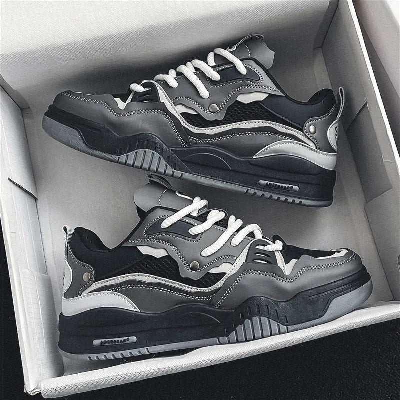 Zapatillas casual de malla para hombre, cómodas zapatillas de running masculinas con cordones, zapatos de skate con plataforma para hombre, zapatillas deportivas para estudiantes