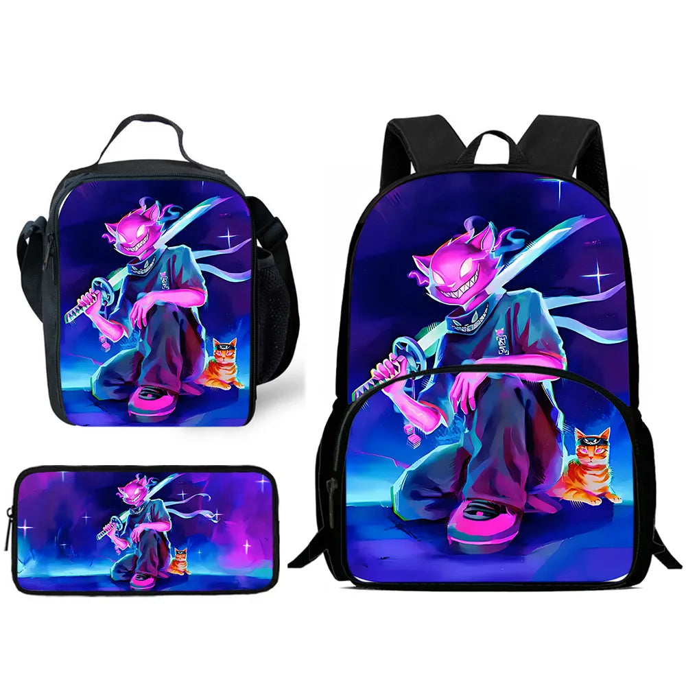 Mochilas Infantis com Design de Jogo Popular, Saco de Almoço e Estojo, Mochilas Escolares de Grande Capacidade para Alunos, Rapaz e Rapariga, Melhor Presente F-FortniteS