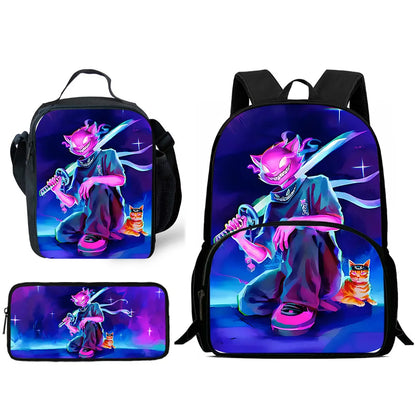 Mochilas Infantis com Design de Jogo Popular, Saco de Almoço e Estojo, Mochilas Escolares de Grande Capacidade para Alunos, Rapaz e Rapariga, Melhor Presente F-FortniteS