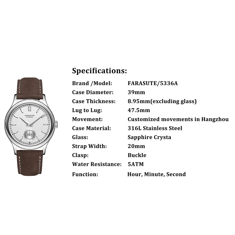 FARASUTE New Hangzhou Customized Movement Automatic Mechanical Wristwatch For Men Sapphire Stainless Steel 5Bar Waterproof Watch