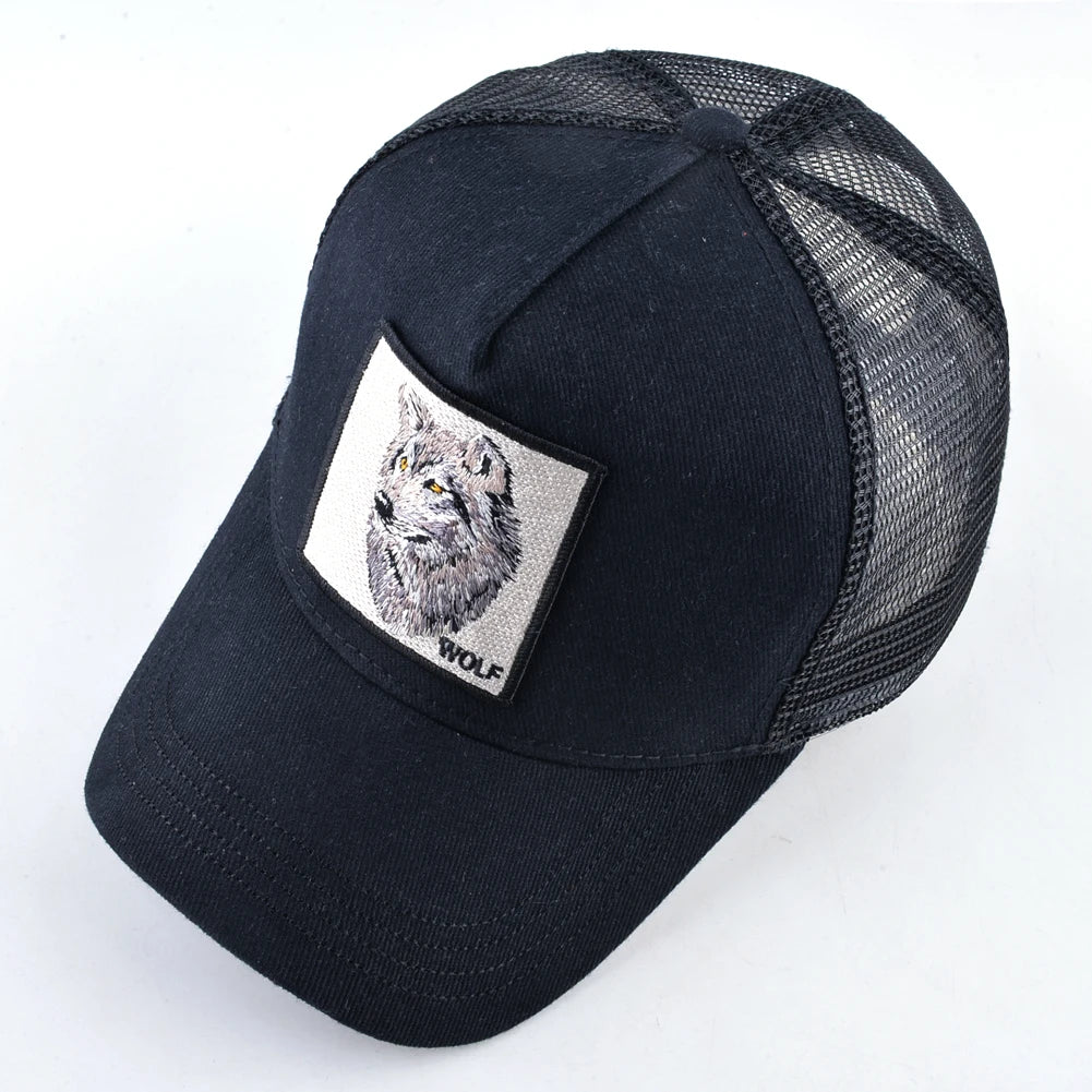 Modebaseballkasket med broderet ulve-patch, snapback, hiphop-trucker-kasket, til mænd og kvinder, udendørs, åndbar kasket med skygge