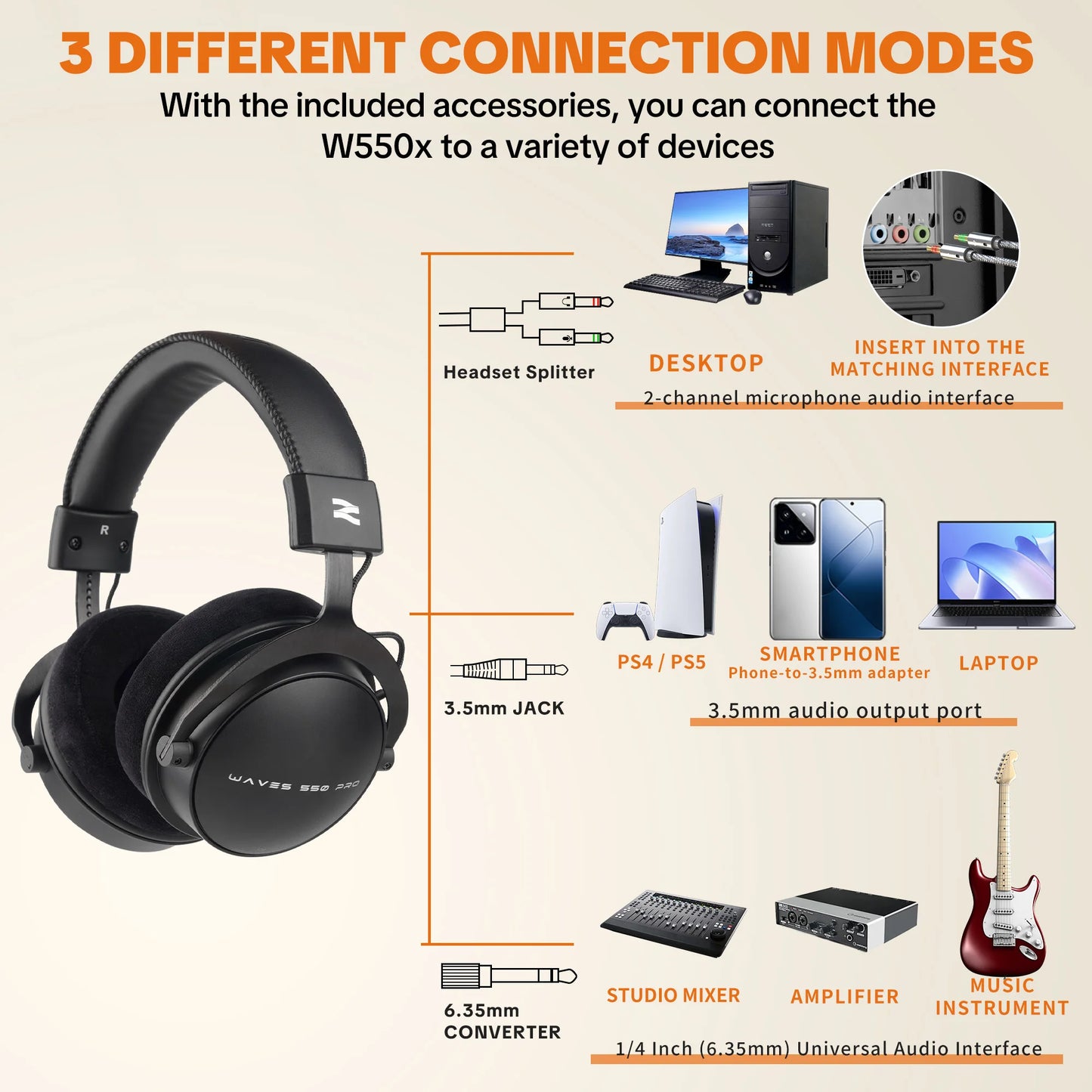 Auriculares de estudio TALOMEN W550x – Auriculares profesionales de monitorización para DJ, circumaurales y con cable, con transductores de 50mm y cable desmontable