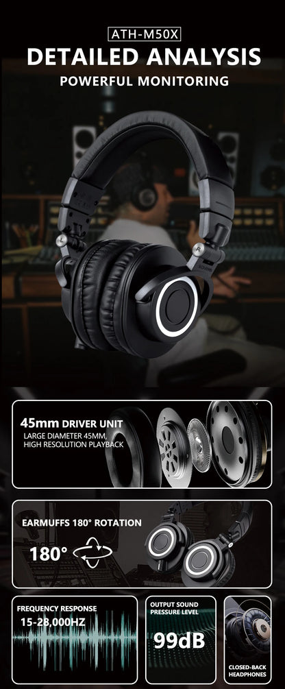 Sanpusen ATH-M50X Professional Studio Monitoring Headphones with 45mm Drivers for Clear Sound and Superior Isolation