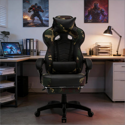 Stylish Ergonomic Gaming Office Chair with Footrest, Reclining Racing Chair, Breathable PU Leather Computer Desk Chair for Home & Office