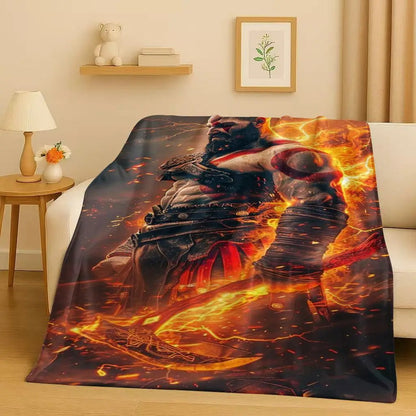 HD Kratos God of War Games Cartoon Gamer Flannel Blanket,Ultra Soft Warm Plush Throw for Home Bedroom Bed Sofa Cover Picnic Kids