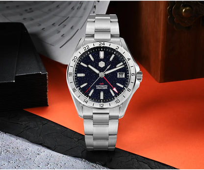 Reloj de lujo para hombre San Martin 39mm con esfera de aventurina, NH34 GMT automático mecánico, zafiro, resistente al agua, luminoso, SN0129