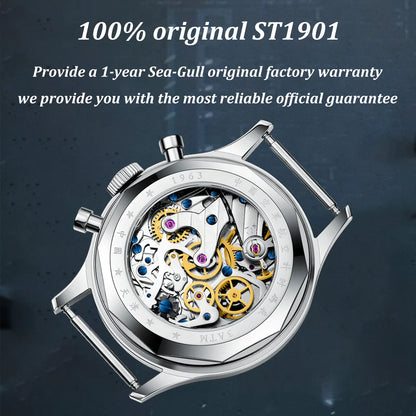 Seagull 1963 International Edition Orologio Meccanico da Uomo da Pilota ST1901 Cronografo Retrò da Polso Aviazione Air Force Nuovo