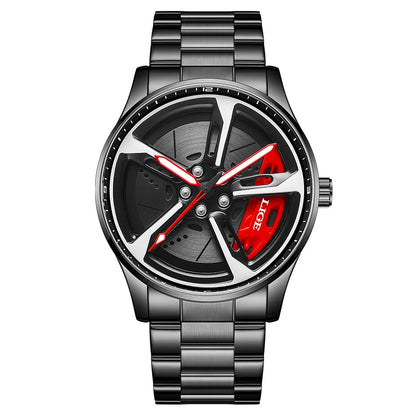 LIGE New Sport 3d Car Wheel Rim Hub Watch Fashionable Rotating Dial Stainless Steel Strap Waterproof Quartz Watches reloj hombre