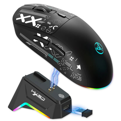 RGB Wireless Gaming Mouse With Charging Dock 3-Mode Connection Silent Buttons Long-Lasting Rechargeable Battery for PC Laptop
