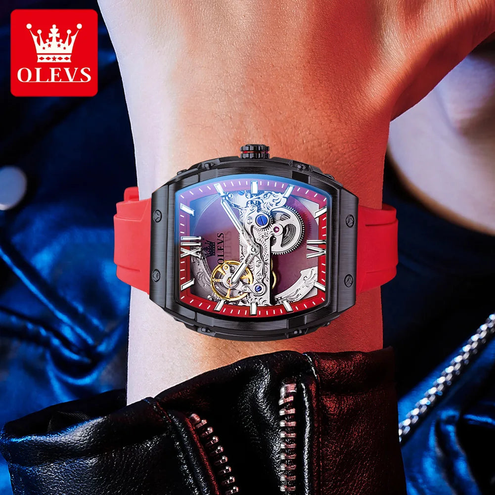 OLEVS 6779 Men's Watch Skeleton Mechanical Watch Fashion Business Sport Waterproof Luminous Silicone Strap Watches For Men