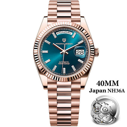 PAGANI DESIGN 2026 New Gold Green 40MM Date Week Men's Watches Automatic Watch Men AR Sapphire Glass NH36A Mechanical Wristwatch