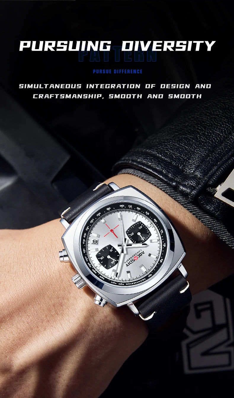 2026 New Square Watches for Men Multi-Functional Three-Eye Six-Pin Timing Waterproof Chronograph Quartz Watch Relogio Masculino